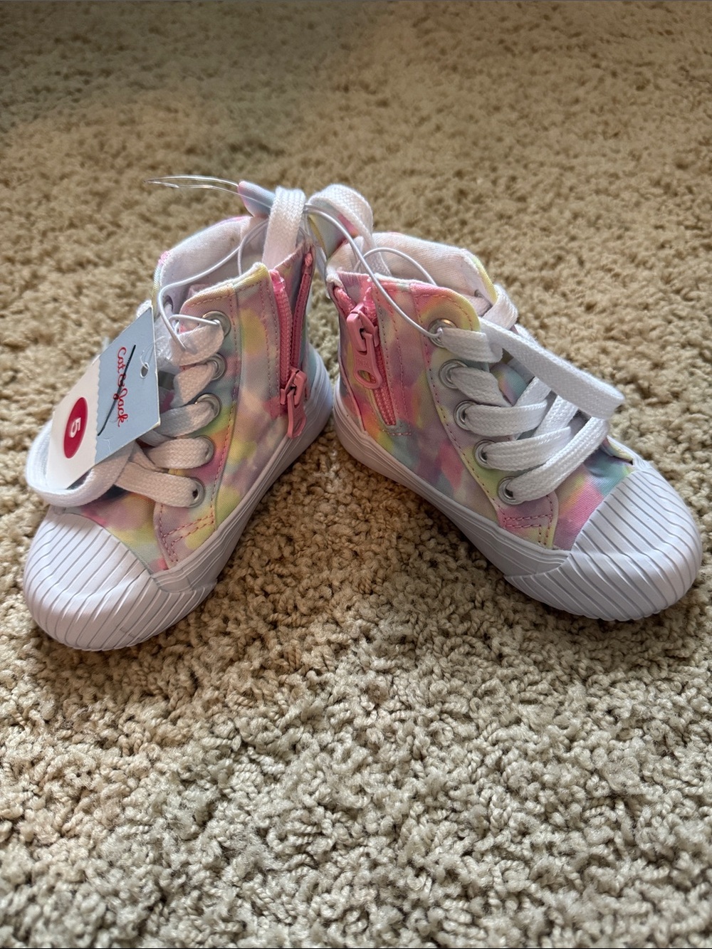 Cat & Jack Pastel Rainbow Tie-Dye High-Top Sneakers with Pink Zipper - Size 5